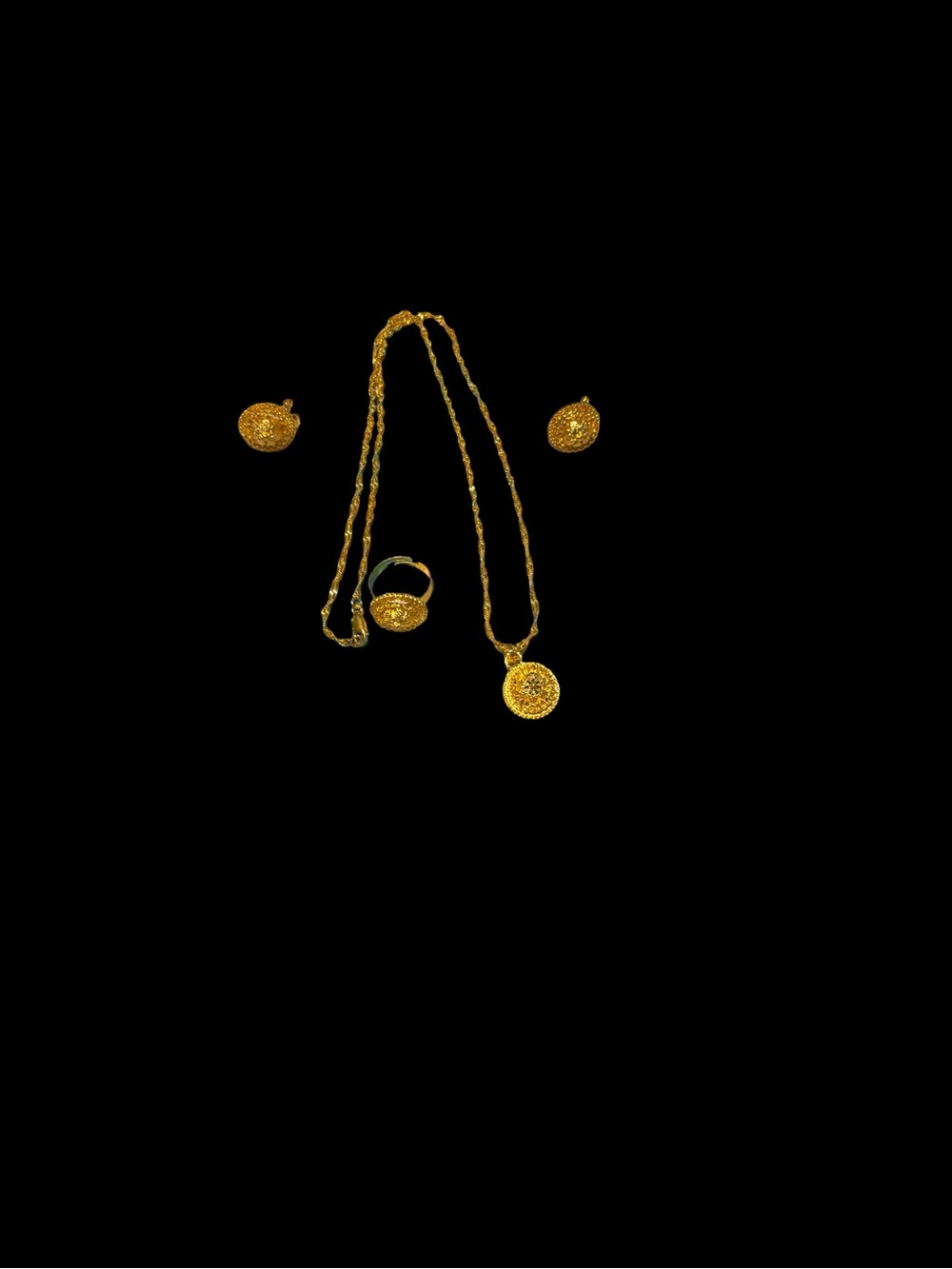 24k Dubai  Gold Plated Necklace Rope Style Chain W/Pendant , Earrings & Ring Set - Picture 6 of 11